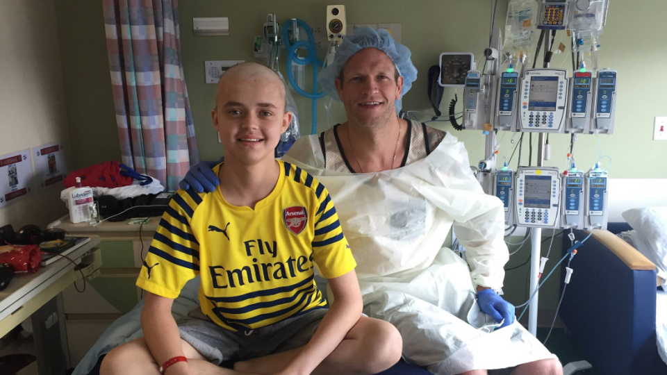 Jay DeMerit hanging out with Sebastian Prawdzik at Montefiore during his bone marrow transplant recovery