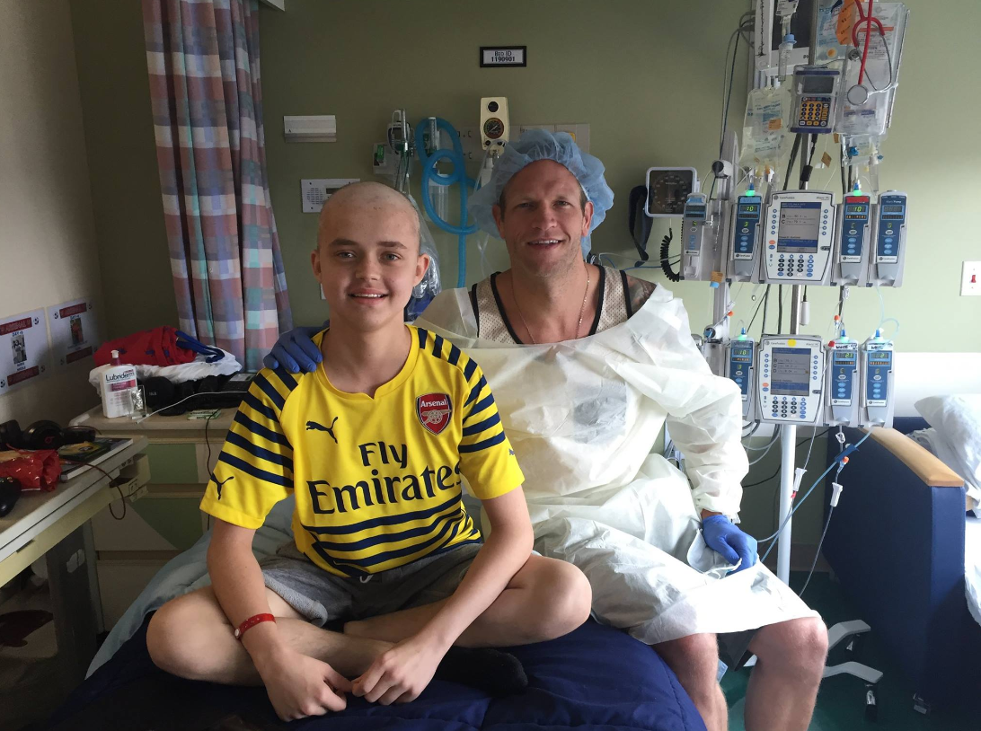 Jay DeMerit hanging out with Sebastian Prawdzik at Montefiore during his bone marrow transplant recovery